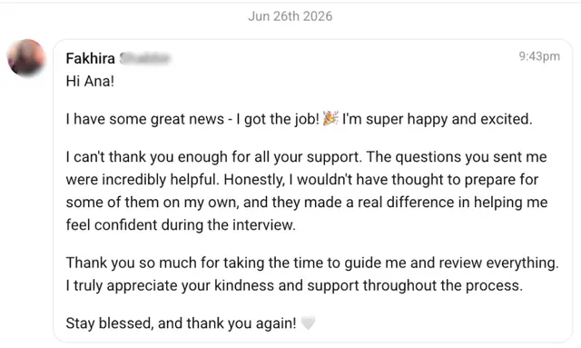 Photo testimonial from Fakhira